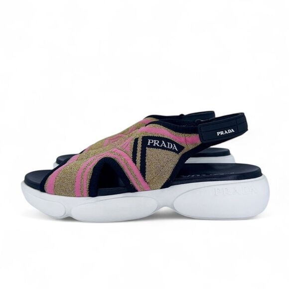 PRADA Cloudburst Pink & Beige Knit Logo Ankle Strap Slingback Sandals Si… - Picture 7 of 14
